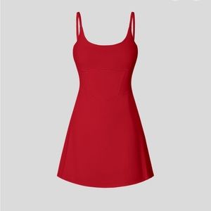 XS Red Cloudful™ Fabric Square Neck Corset Backless Casual Dress